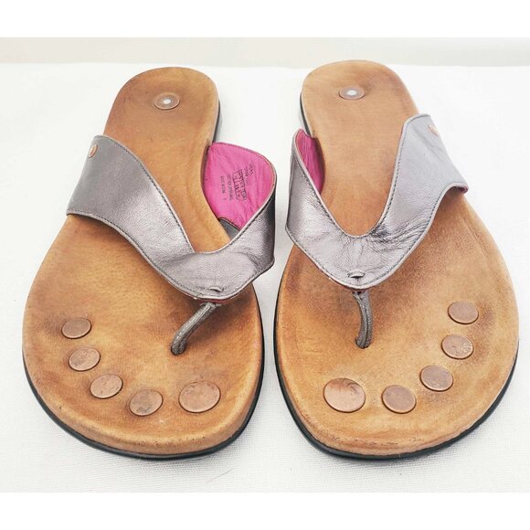 JUIL Women's Pewter Leather Hera Earthing Thong Grounding Copper Sandals 10 - Picture 4 of 6